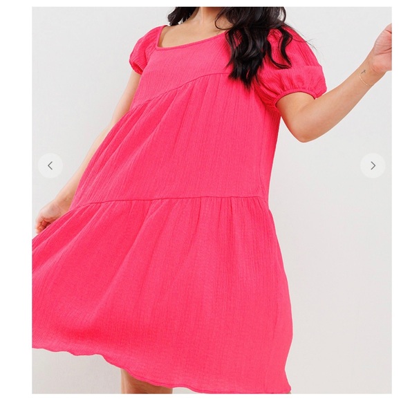 15 Boho One Shoulder Balloon Sleeve Tiered Dress - Picture 3 of 4